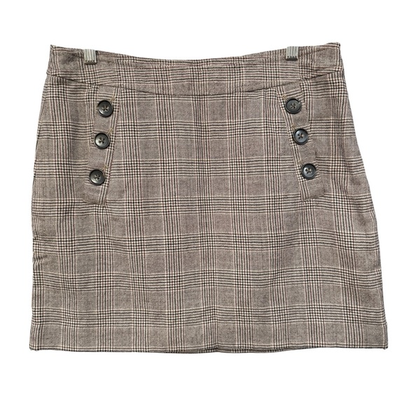 Banana Republic Wool Plaid Skirt Brown Gray Size 8 - Picture 1 of 5